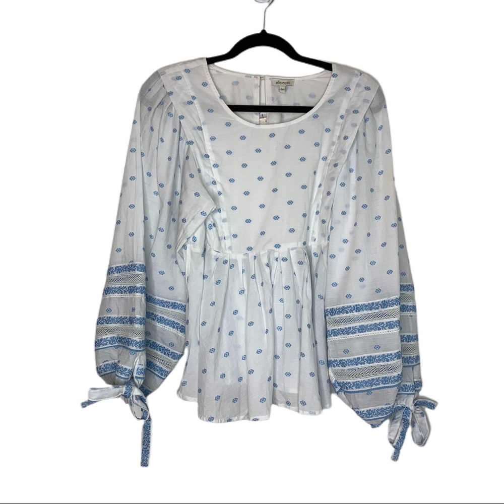 NWT Ella Miss Waverly Puff Sleeve Embroidered Blouse size L
